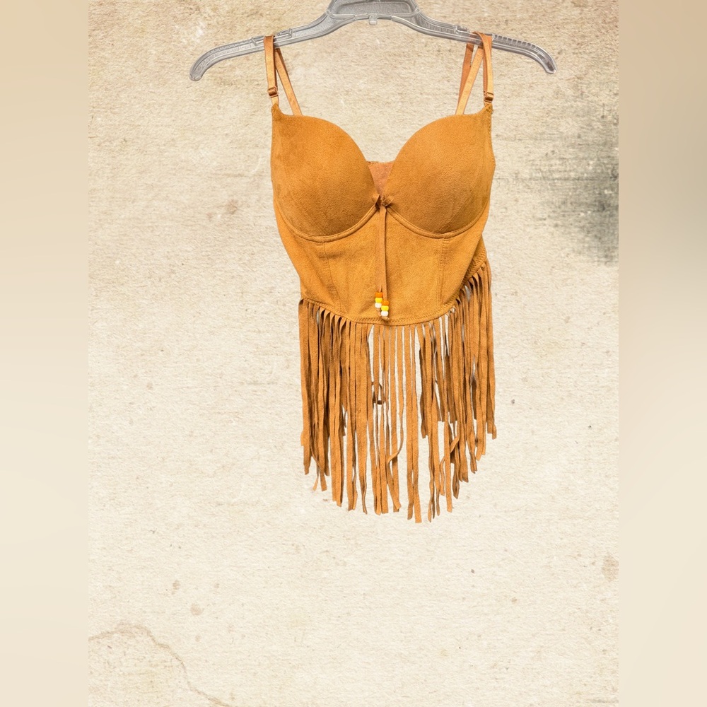 Fringed Tan Bustier Top Size medium Spirit Halloween